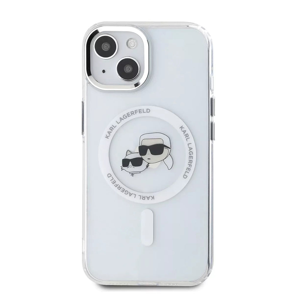 MagSafe tok Apple iPhone 15-höz, Karl Lagerfeld, IML Metal Karl & Choupette's Heads, Fehér