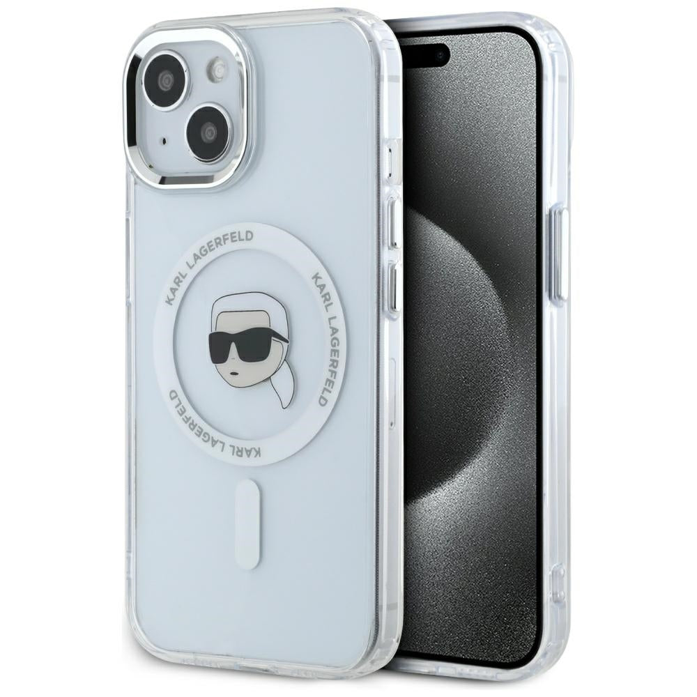 MagSafe tok Apple iPhone 15-höz, Karl Lagerfeld, IML Metal Karl's Head, Fehér
