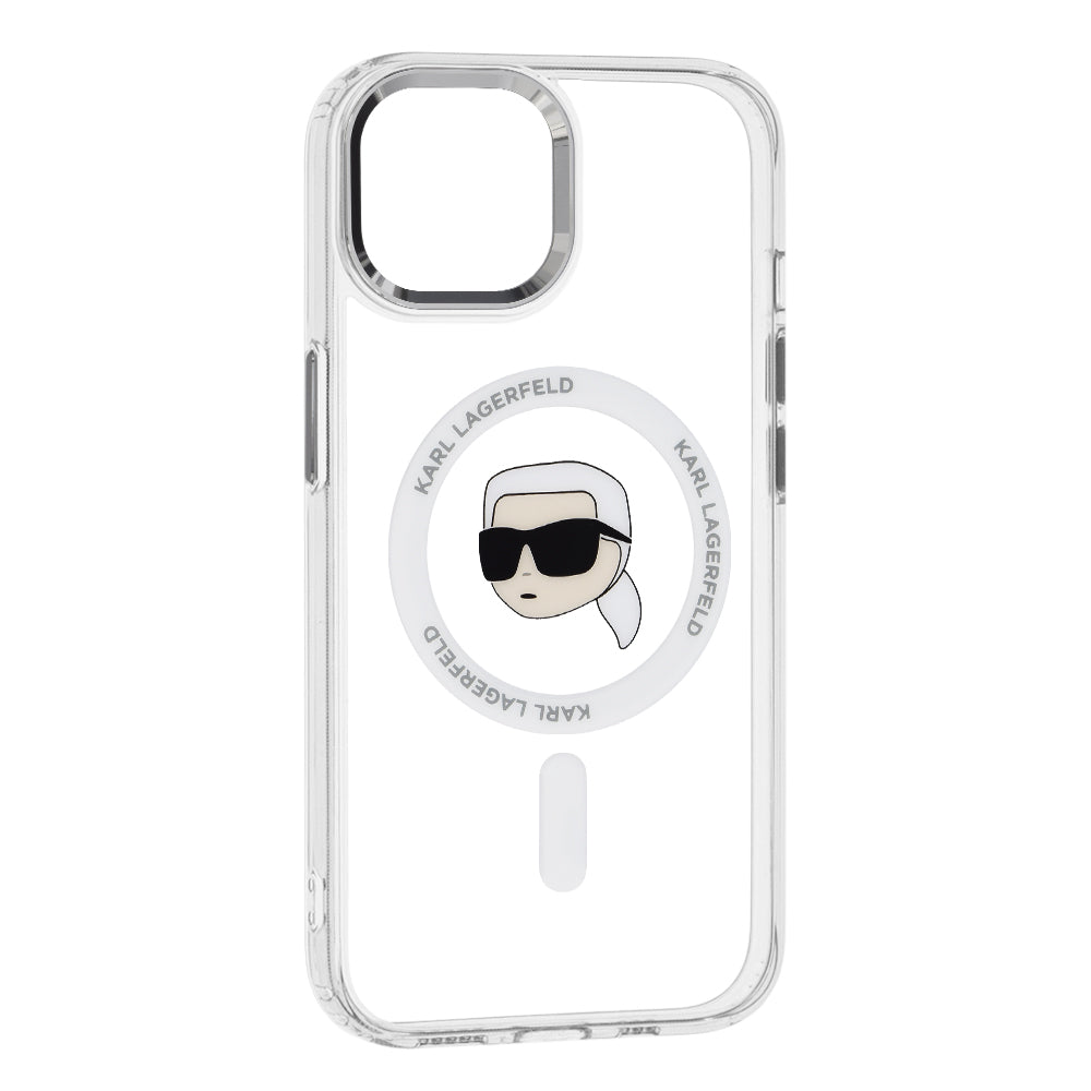 MagSafe tok Apple iPhone 15-höz, Karl Lagerfeld, IML Metal Karl's Head, Fehér