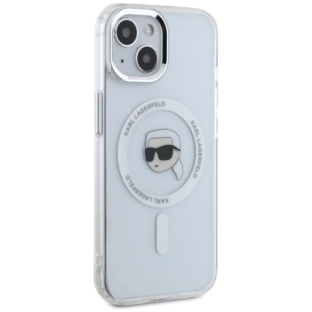 MagSafe tok Apple iPhone 15-höz, Karl Lagerfeld, IML Metal Karl's Head, Fehér