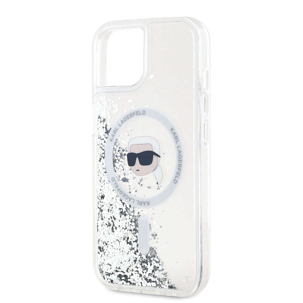 MagSafe tok Apple iPhone 15-höz, Karl Lagerfeld, Liquid Glitter Karl's Head, Átlátszó