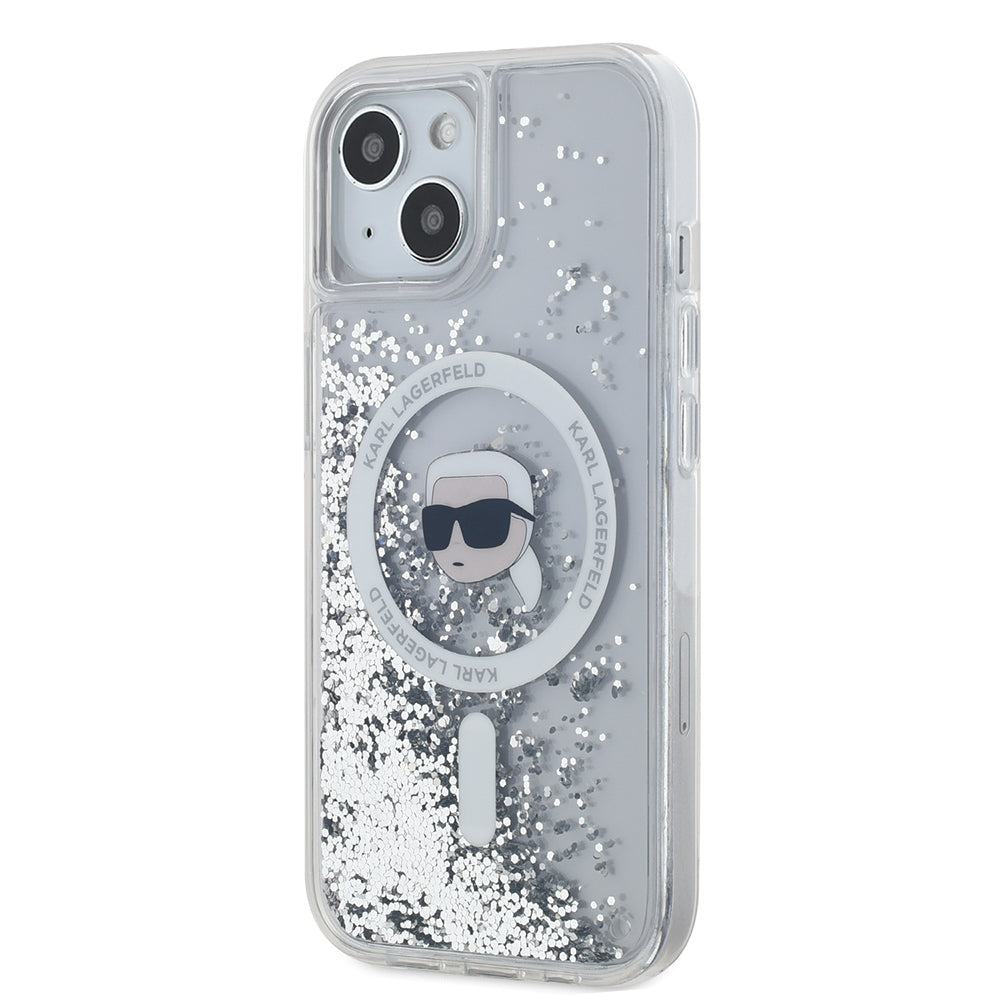 MagSafe tok Apple iPhone 15-höz, Karl Lagerfeld, Liquid Glitter Karl's Head, Átlátszó