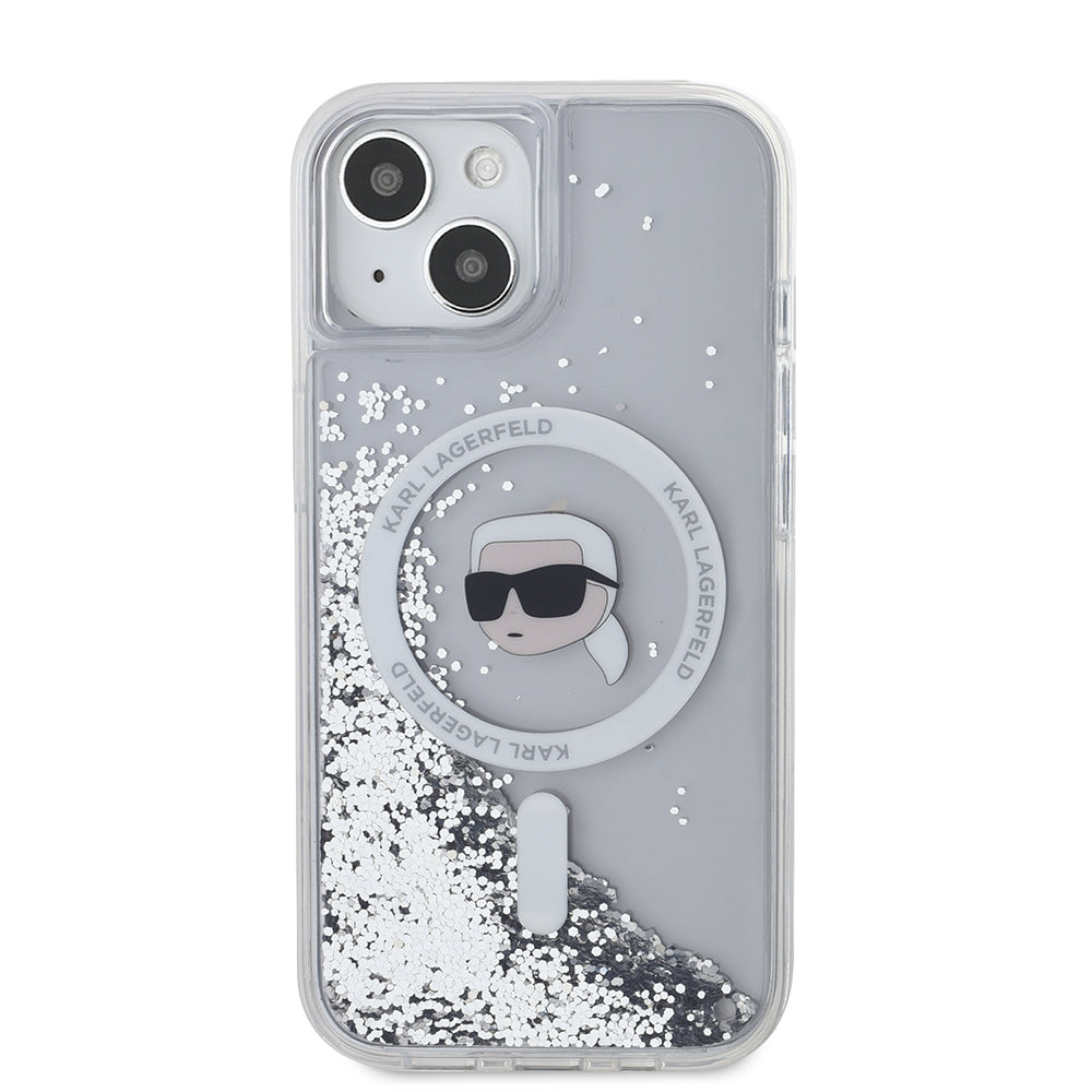 MagSafe tok Apple iPhone 15-höz, Karl Lagerfeld, Liquid Glitter Karl's Head, Átlátszó
