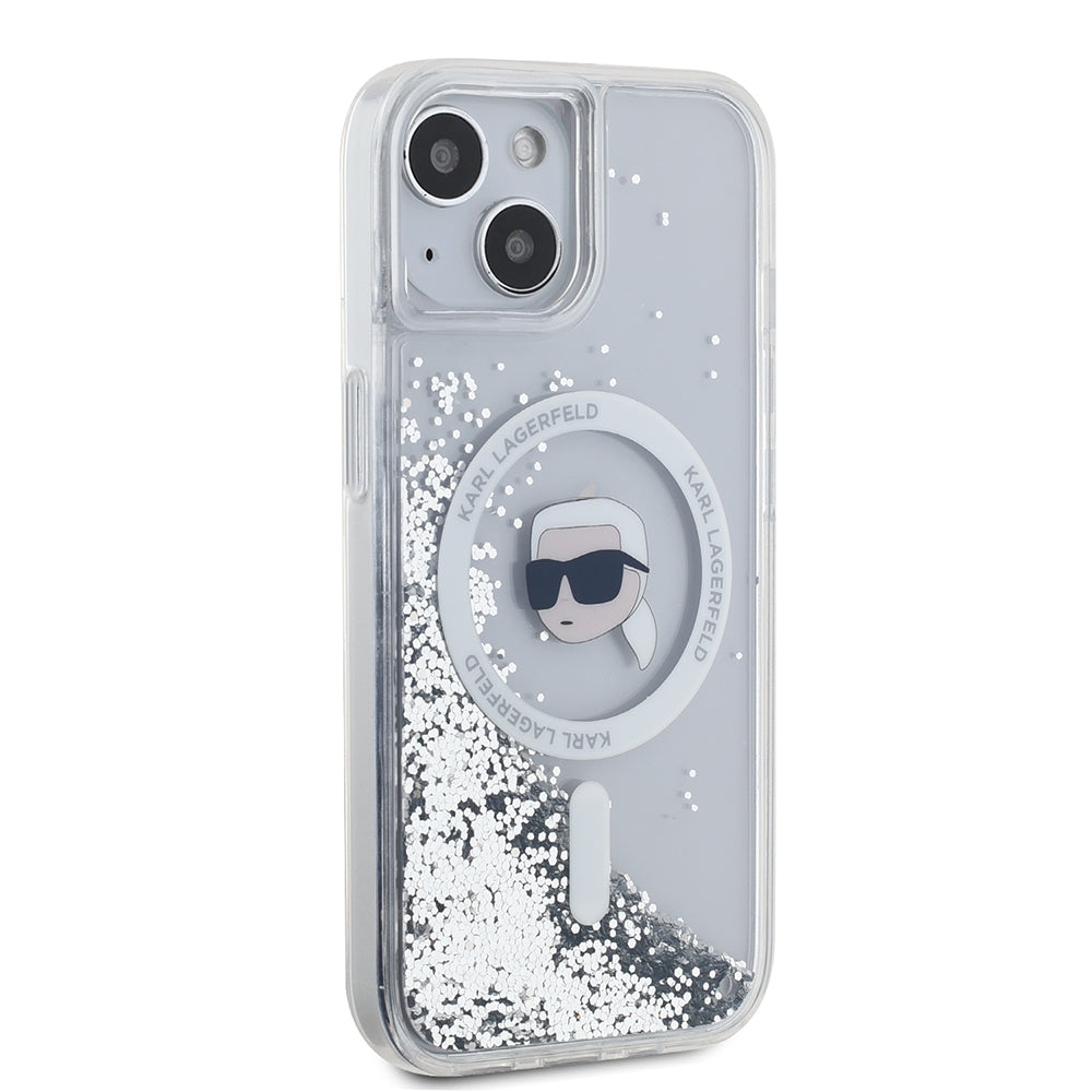 MagSafe tok Apple iPhone 15-höz, Karl Lagerfeld, Liquid Glitter Karl's Head, Átlátszó