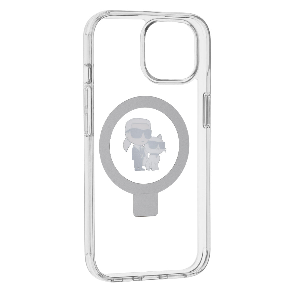 MagSafe tok Apple iPhone 15-höz, Karl Lagerfeld, Ring Stand Karl & Choupette, Fehér
