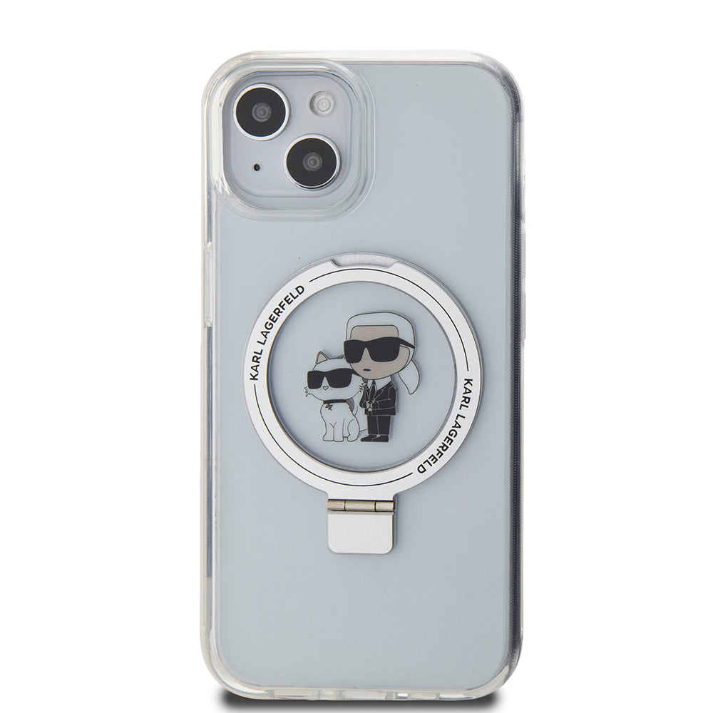 MagSafe tok Apple iPhone 15-höz, Karl Lagerfeld, Ring Stand Karl & Choupette, Fehér