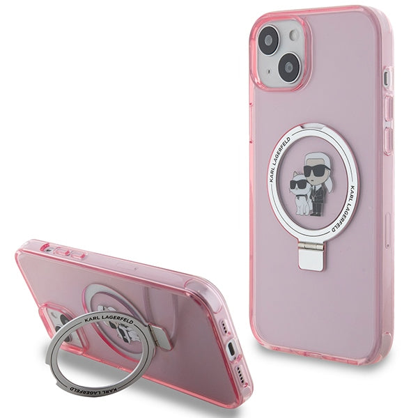 MagSafe tok Apple iPhone 15-höz, Karl Lagerfeld, Ring Stand Karl & Choupette, Rózsaszín