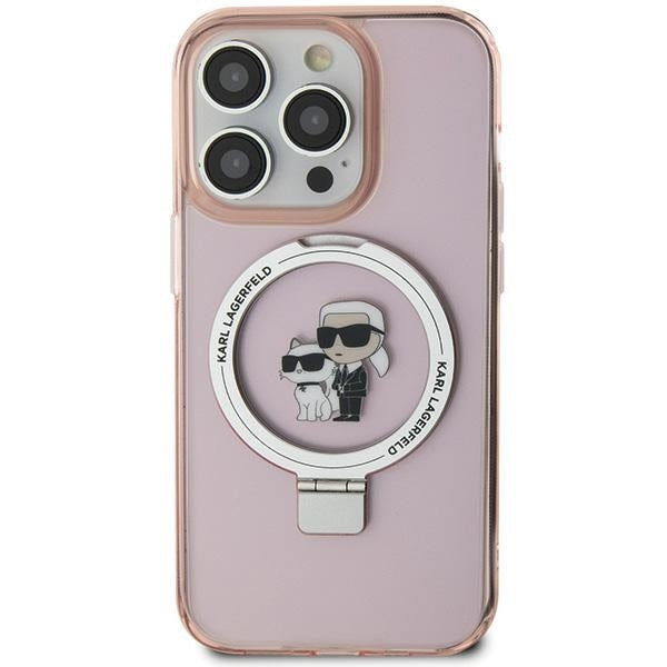 MagSafe tok Apple iPhone 15-höz, Karl Lagerfeld, Ring Stand Karl & Choupette, Rózsaszín