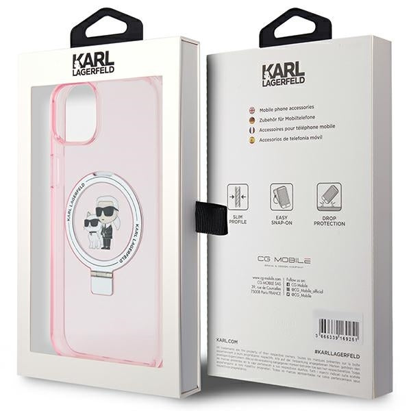 MagSafe tok Apple iPhone 15-höz, Karl Lagerfeld, Ring Stand Karl & Choupette, Rózsaszín