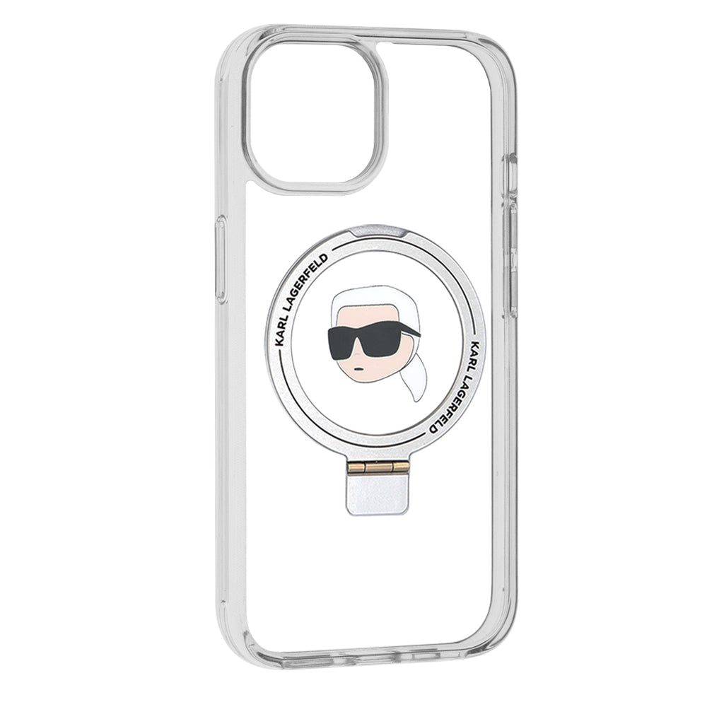 MagSafe tok Apple iPhone 15-höz, Karl Lagerfeld, Ring Stand Karl's Head, Fehér