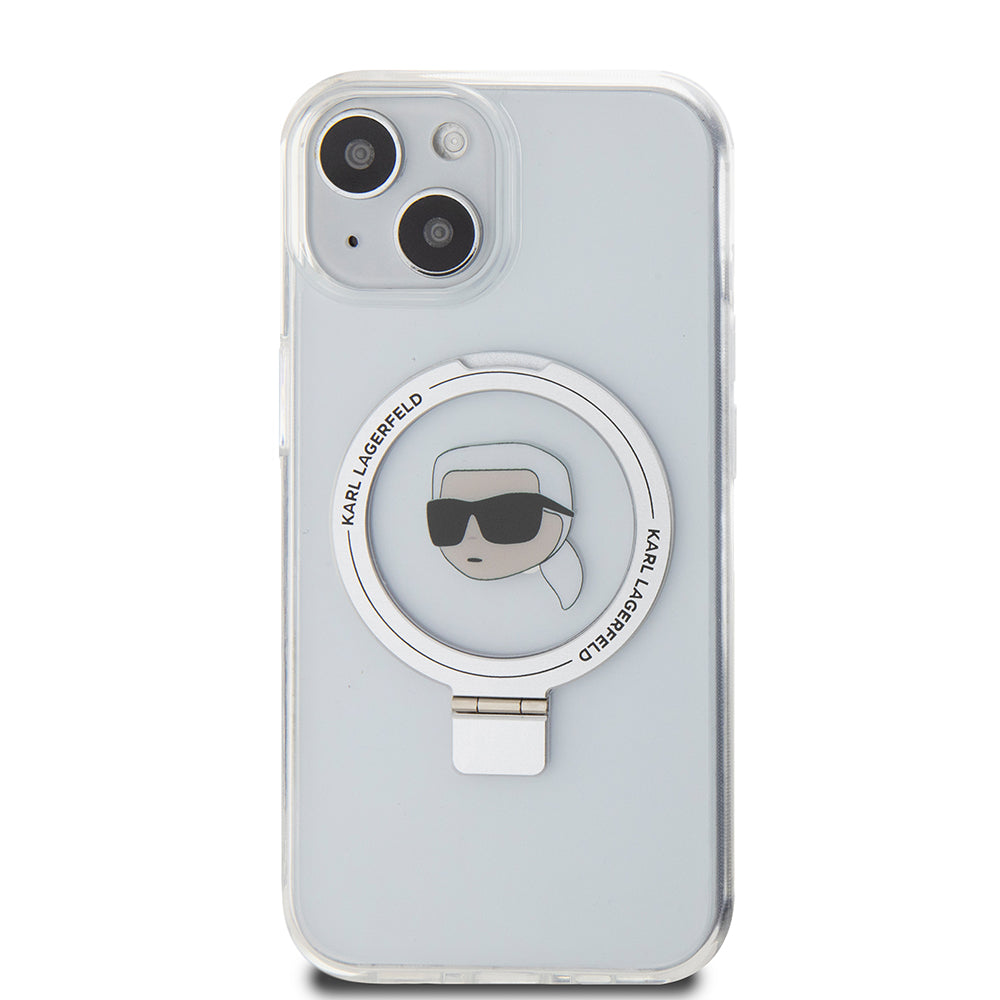 MagSafe tok Apple iPhone 15-höz, Karl Lagerfeld, Ring Stand Karl's Head, Fehér