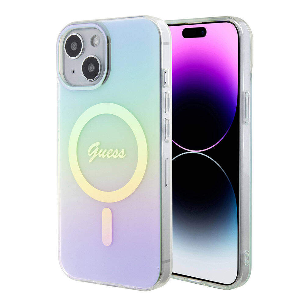 MagSafe tok Apple iPhone 15 Plus-hoz, Guess, IML Iridescent, Türkiz