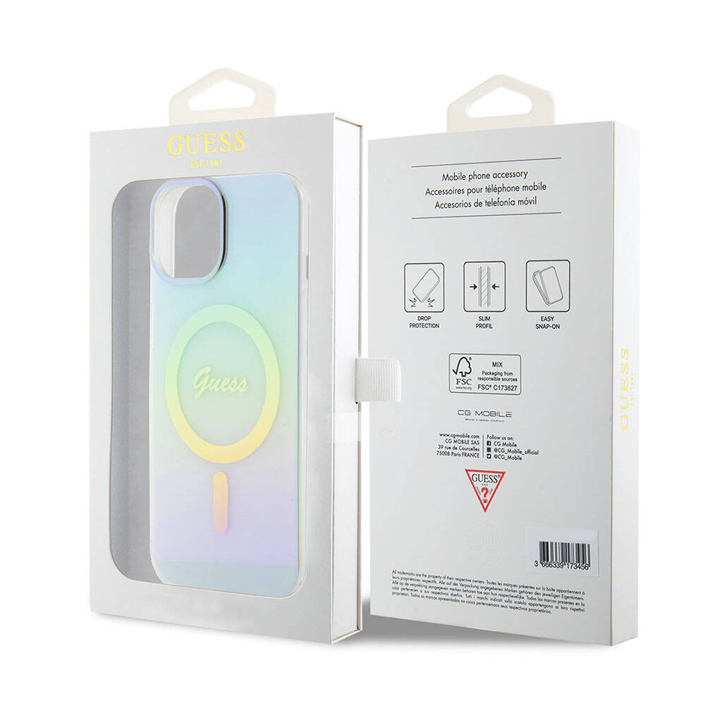 MagSafe tok Apple iPhone 15 Plus-hoz, Guess, IML Iridescent, Türkiz