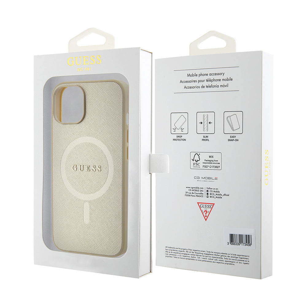 MagSafe tok Apple iPhone 15 Plus-hoz, Guess, Saffiano, Arany