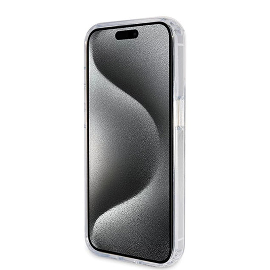 MagSafe tok Apple iPhone 15 Pro-hoz, Guess, IML Ring Stand Glitter, Átlátszó