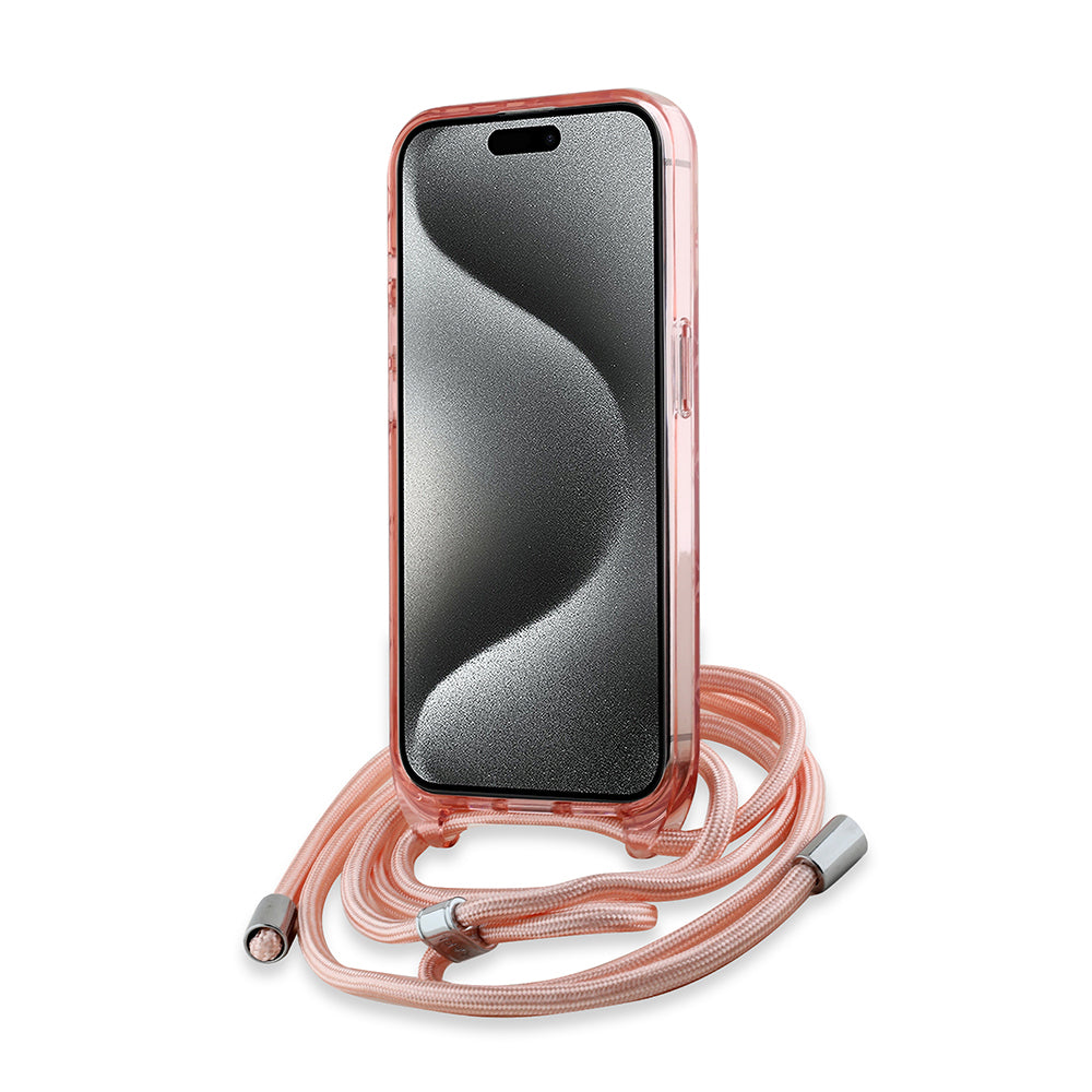 MagSafe tok Apple iPhone 15 Pro-hoz, Karl Lagerfeld, IML Crossbody Monogram Karl & Choupette's Heads, Rózsaszín
