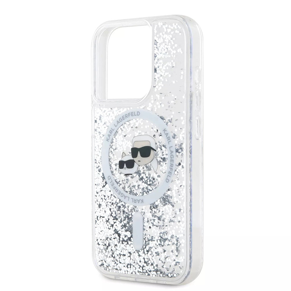 MagSafe tok Apple iPhone 15 Pro-hoz, Karl Lagerfeld, Liquid Glitter Karl & Choupette's Heads, Átlátszó