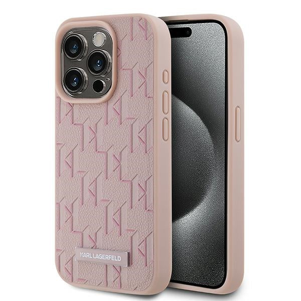 MagSafe tok Apple iPhone 15 Pro-hoz, Karl Lagerfeld, Monogram Metal Logo, Rózsaszín