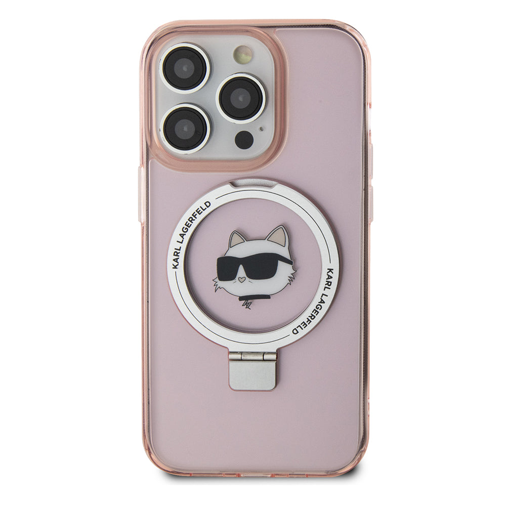 MagSafe Case for Apple iPhone 15 Pro, Karl Lagerfeld, Ring Stand Choupette's Head, Pink