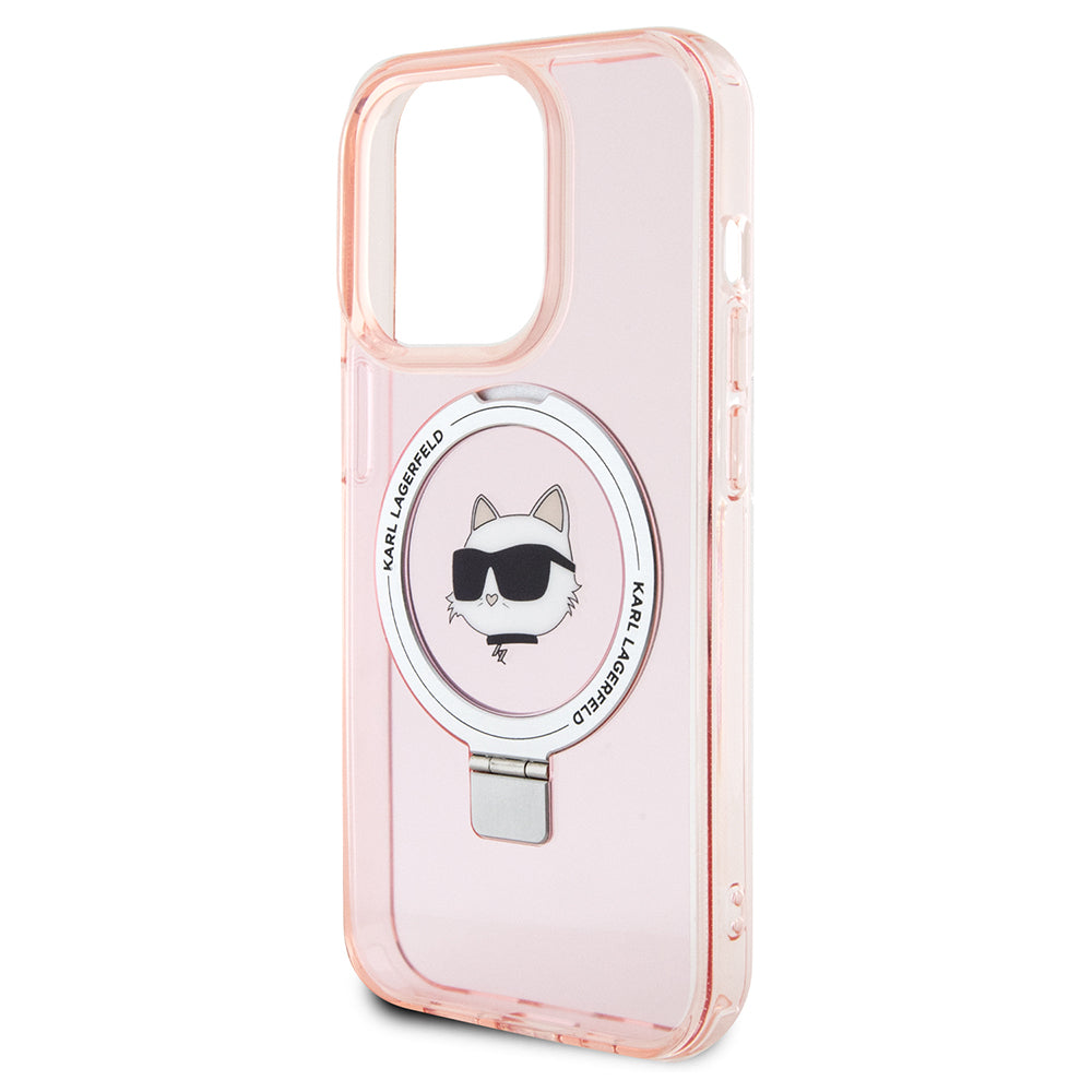 MagSafe Case for Apple iPhone 15 Pro, Karl Lagerfeld, Ring Stand Choupette's Head, Pink
