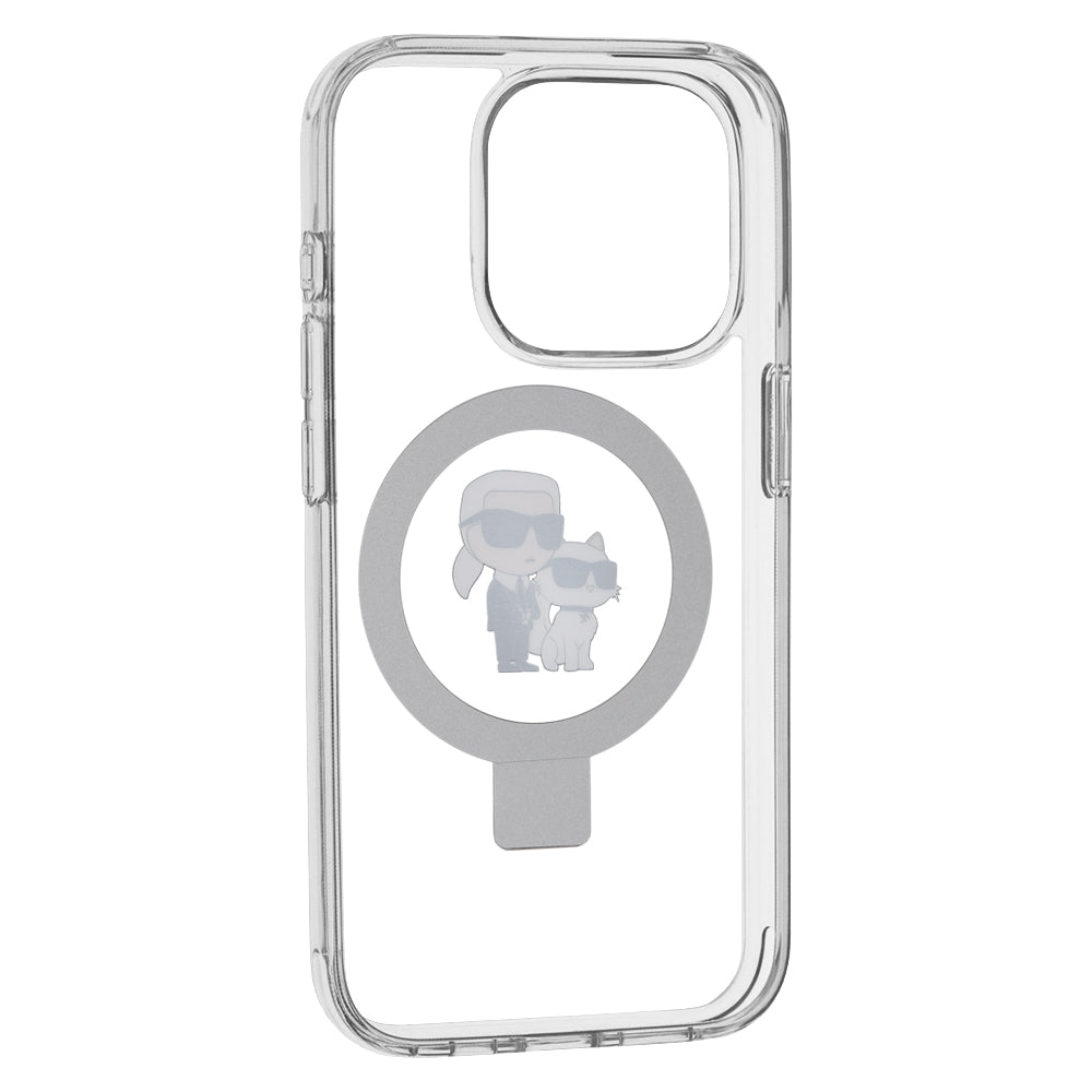 MagSafe Case for Apple iPhone 15 Pro, Karl Lagerfeld, Ring Stand Karl & Choupette, White