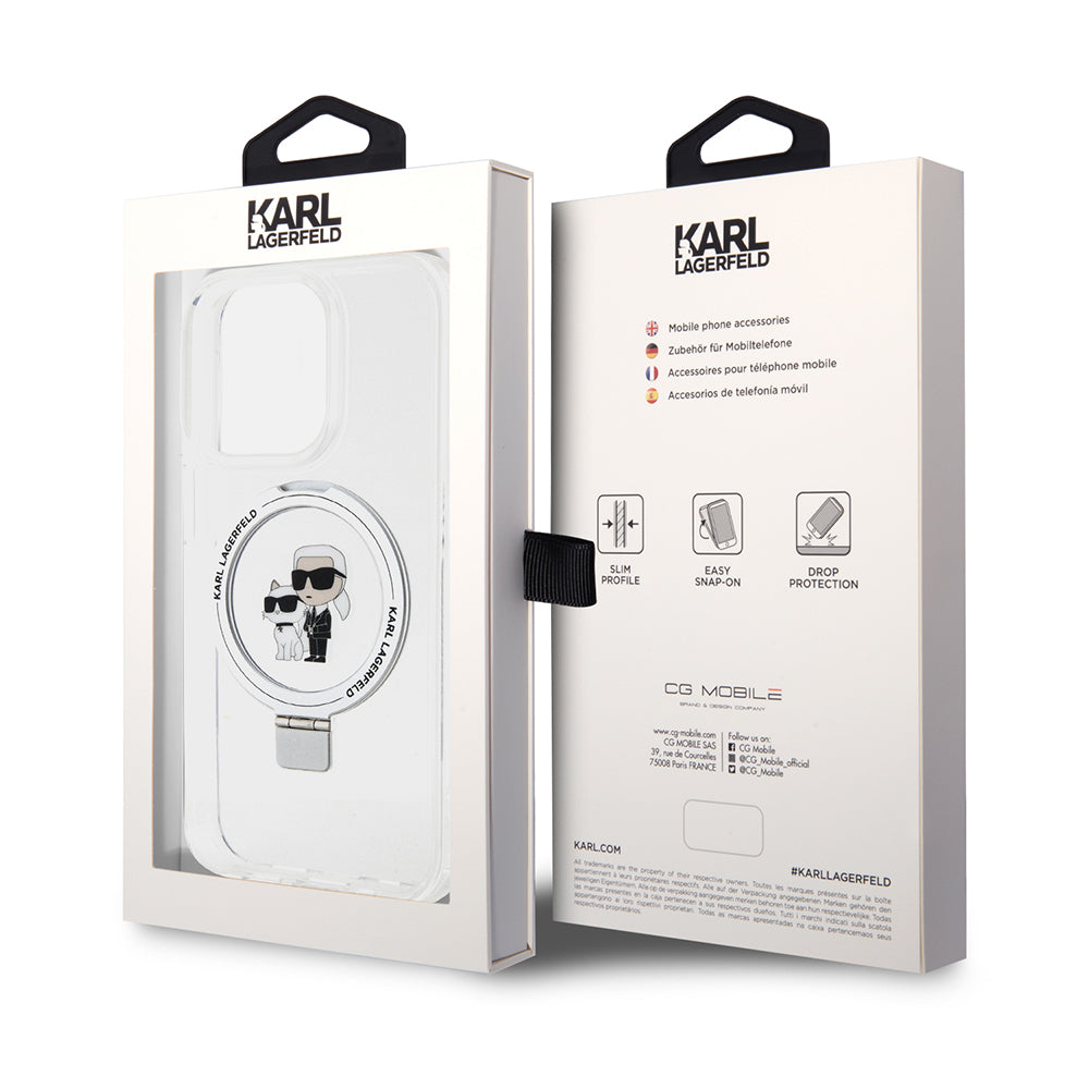 MagSafe Case for Apple iPhone 15 Pro, Karl Lagerfeld, Ring Stand Karl & Choupette, White