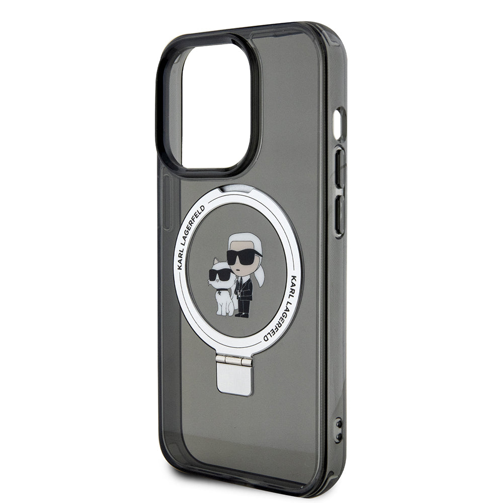 MagSafe tok Apple iPhone 15 Pro-hoz, Karl Lagerfeld, Ring Stand Karl & Choupette, Fekete