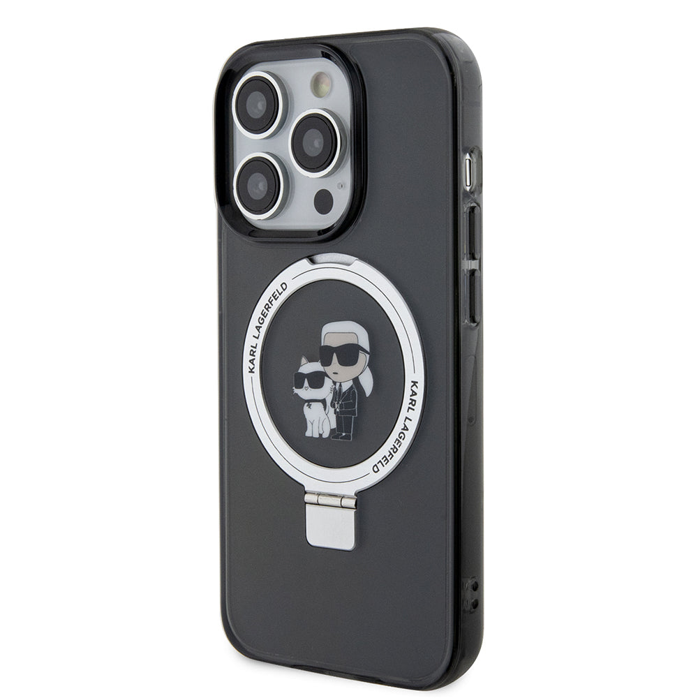 MagSafe tok Apple iPhone 15 Pro-hoz, Karl Lagerfeld, Ring Stand Karl & Choupette, Fekete