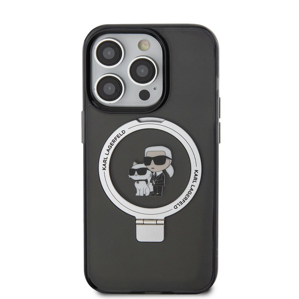 MagSafe tok Apple iPhone 15 Pro-hoz, Karl Lagerfeld, Ring Stand Karl & Choupette, Fekete
