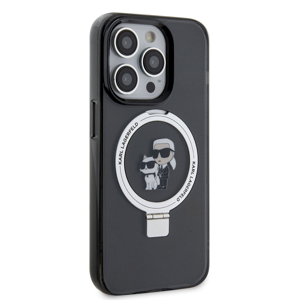 MagSafe tok Apple iPhone 15 Pro-hoz, Karl Lagerfeld, Ring Stand Karl & Choupette, Fekete