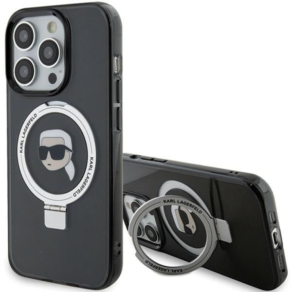 MagSafe tok Apple iPhone 15 Pro-hoz, Karl Lagerfeld, Ring Stand Karl's Head, Fekete