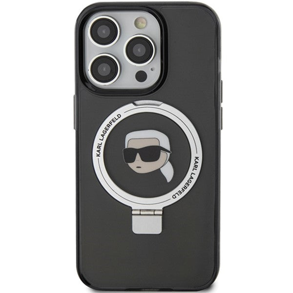 MagSafe tok Apple iPhone 15 Pro-hoz, Karl Lagerfeld, Ring Stand Karl's Head, Fekete