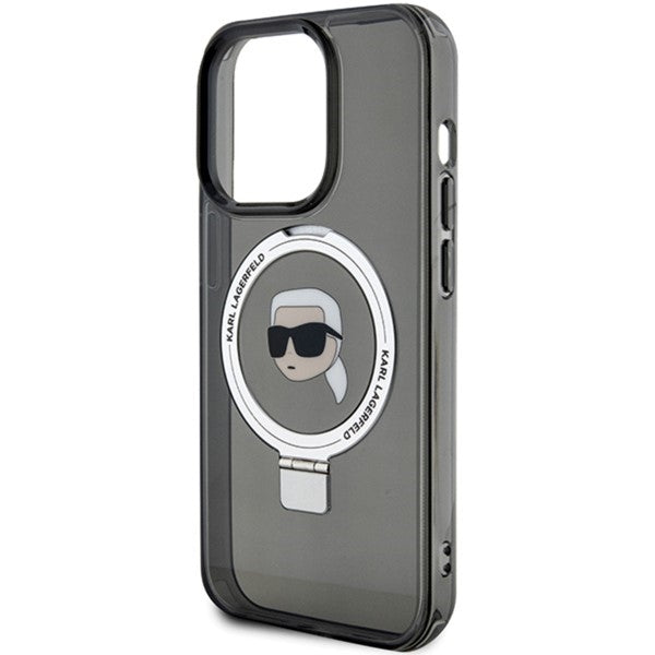 MagSafe tok Apple iPhone 15 Pro-hoz, Karl Lagerfeld, Ring Stand Karl's Head, Fekete