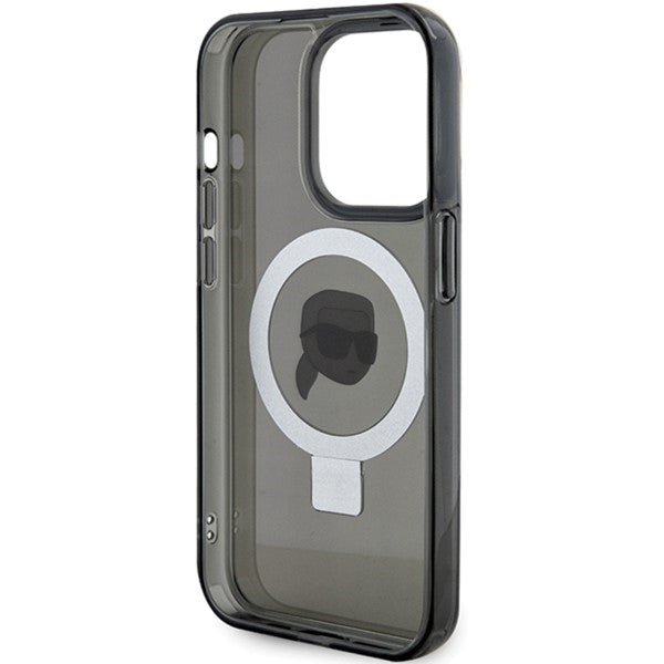 MagSafe tok Apple iPhone 15 Pro-hoz, Karl Lagerfeld, Ring Stand Karl's Head, Fekete