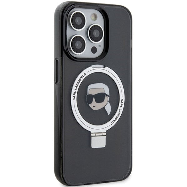 MagSafe tok Apple iPhone 15 Pro-hoz, Karl Lagerfeld, Ring Stand Karl's Head, Fekete