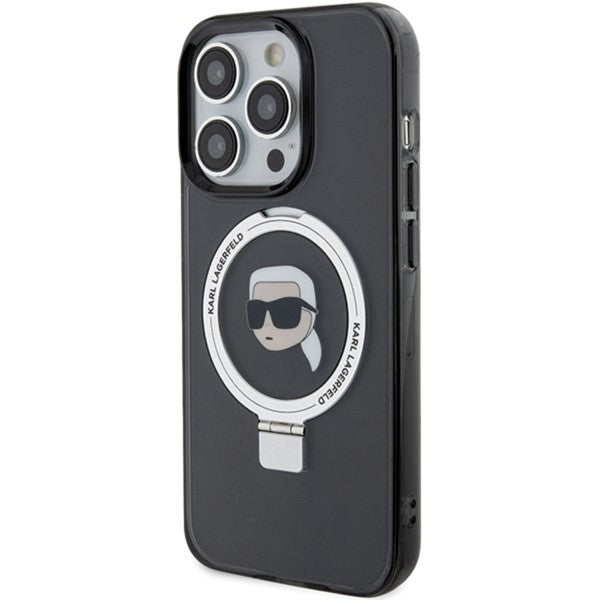 MagSafe tok Apple iPhone 15 Pro-hoz, Karl Lagerfeld, Ring Stand Karl's Head, Fekete