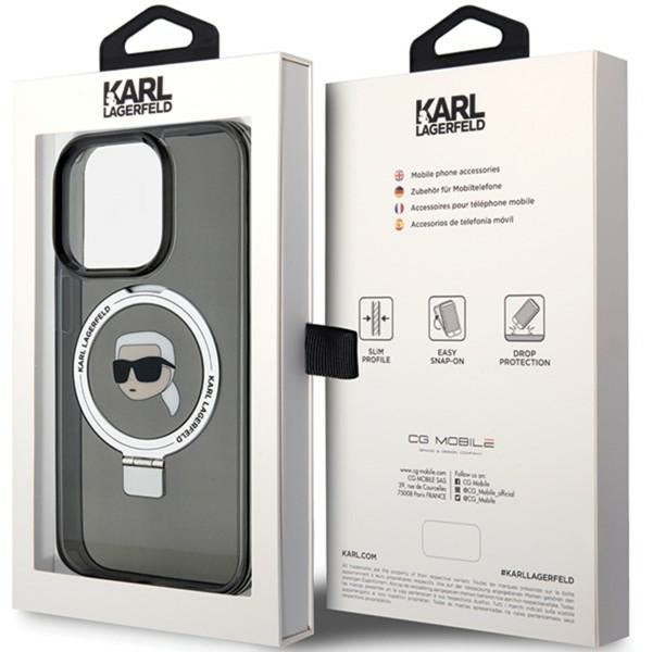 MagSafe tok Apple iPhone 15 Pro-hoz, Karl Lagerfeld, Ring Stand Karl's Head, Fekete