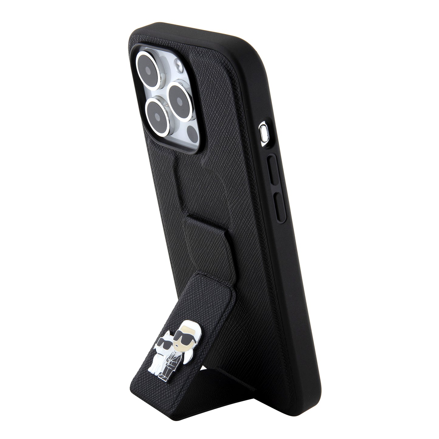 MagSafe tok Apple iPhone 15 Pro-hoz, Karl Lagerfeld, Saffiano Gripstand Karl & Choupette, Fekete