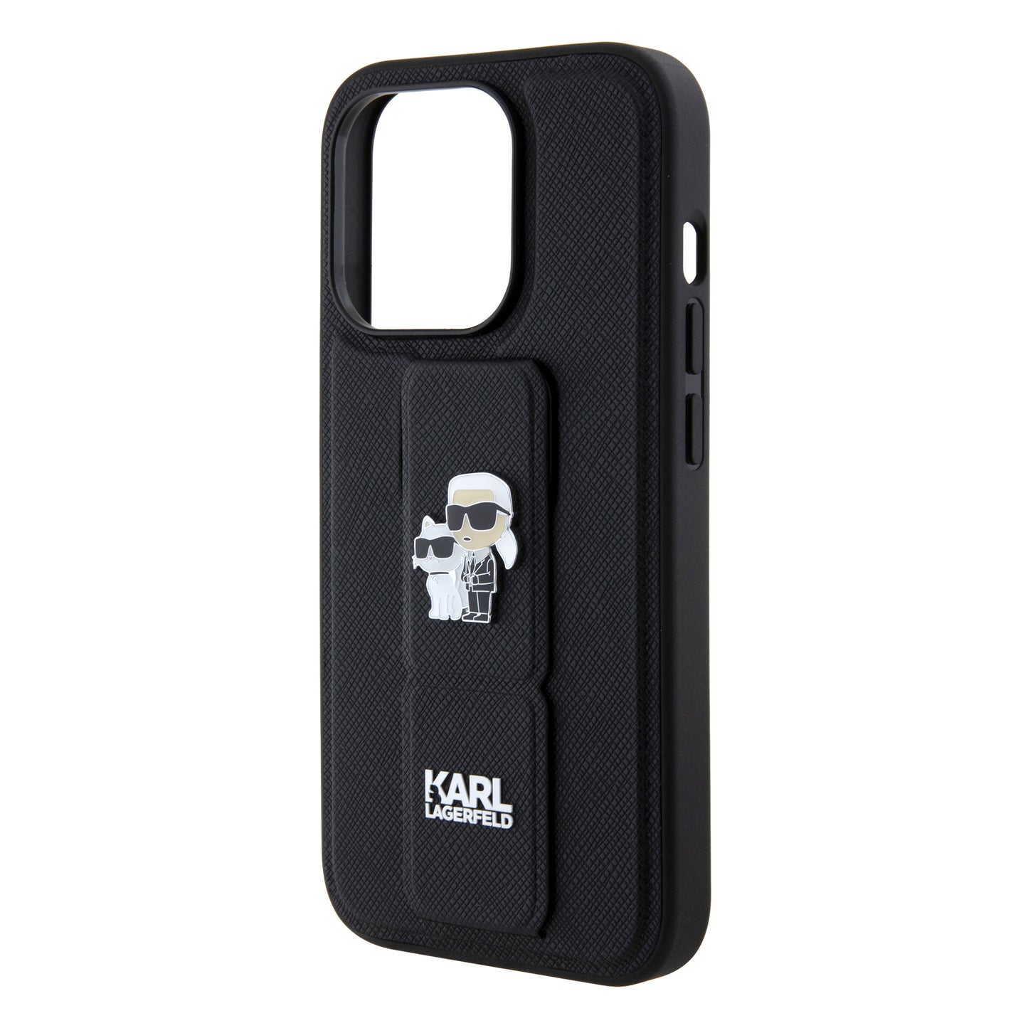 MagSafe tok Apple iPhone 15 Pro-hoz, Karl Lagerfeld, Saffiano Gripstand Karl & Choupette, Fekete