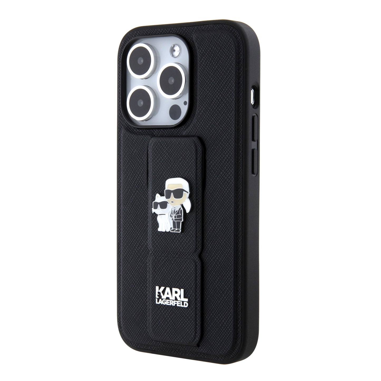 MagSafe tok Apple iPhone 15 Pro-hoz, Karl Lagerfeld, Saffiano Gripstand Karl & Choupette, Fekete