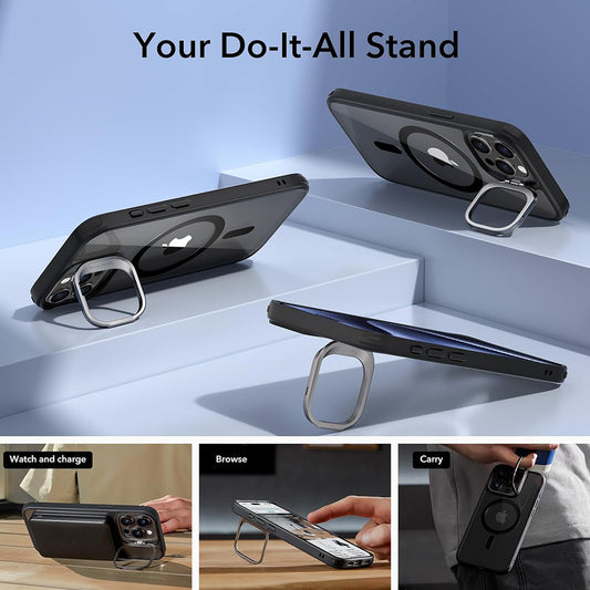 MagSafe tok Apple iPhone 15 Pro Max-hoz, ESR, Classic Hybrid Kickstand, Átlátszó Fekete