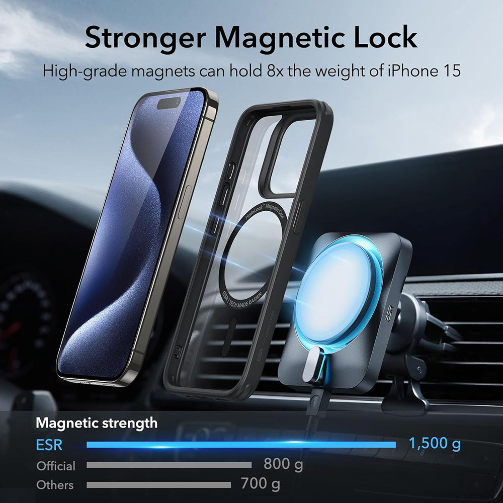 MagSafe tok Apple iPhone 15 Pro Max-hoz, ESR, Classic Hybrid, Átlátszó Fekete