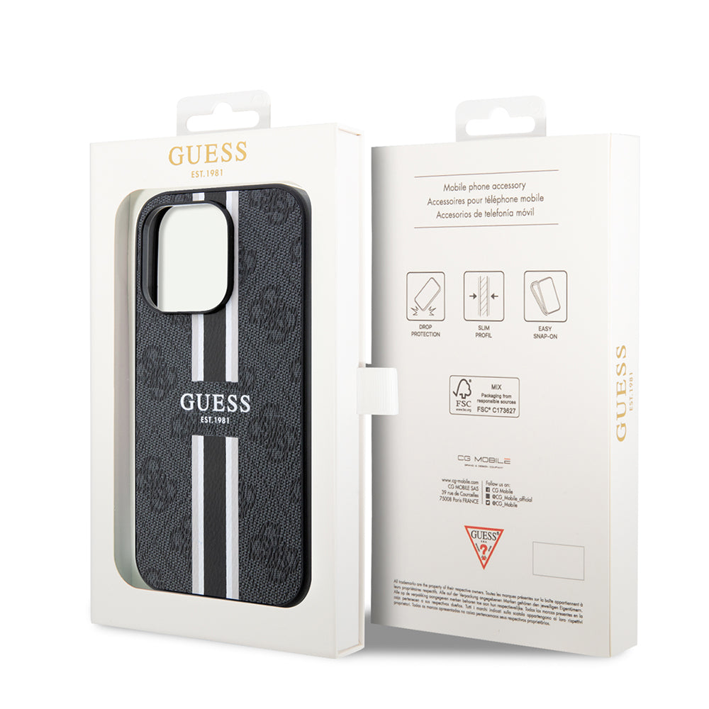 MagSafe Case for Apple iPhone 15 Pro Max, Guess, 4G Printed Stripes, Black