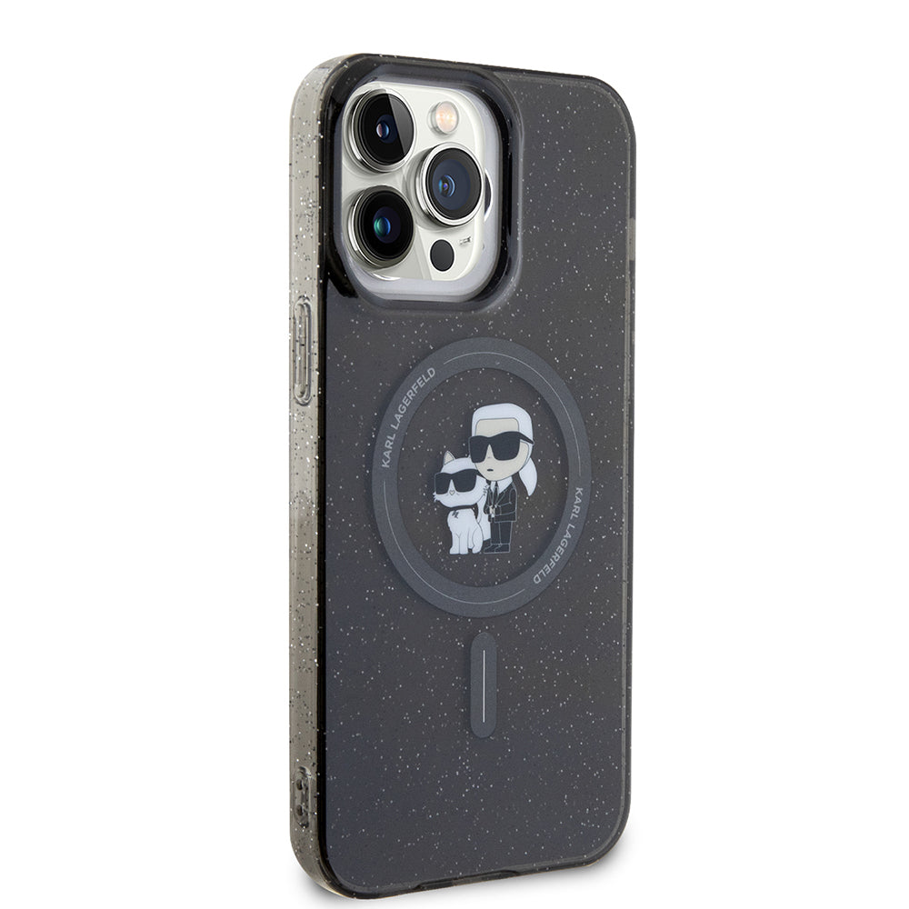 MagSafe Case for Apple iPhone 15 Pro Max, Karl Lagerfeld, Glitter Karl & Choupette, Black