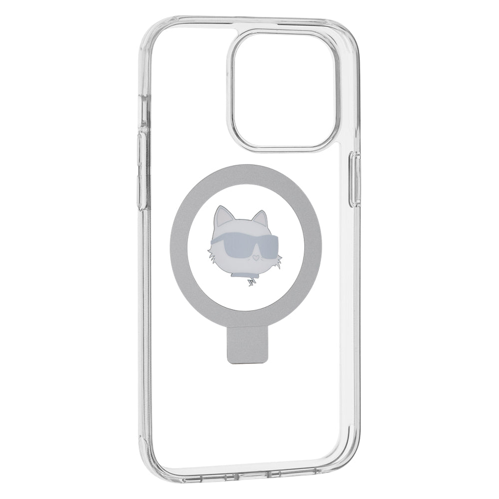 MagSafe tok Apple iPhone 15 Pro Max-hoz, Karl Lagerfeld, Ring Stand Choupette's Head, Fehér