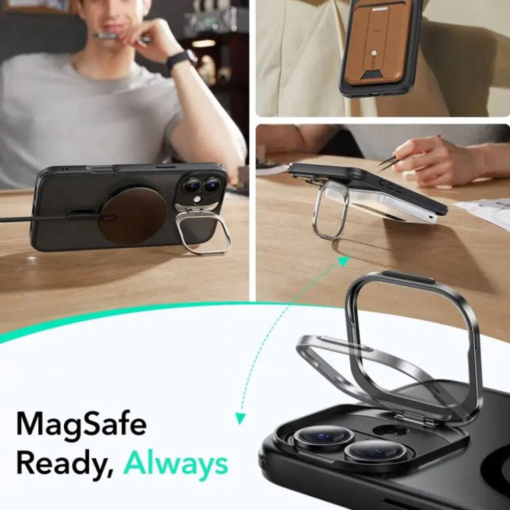 MagSafe tok Apple iPhone 16-hoz, ESR, Classic Hybrid Kickstand Slide, Szatén Fekete