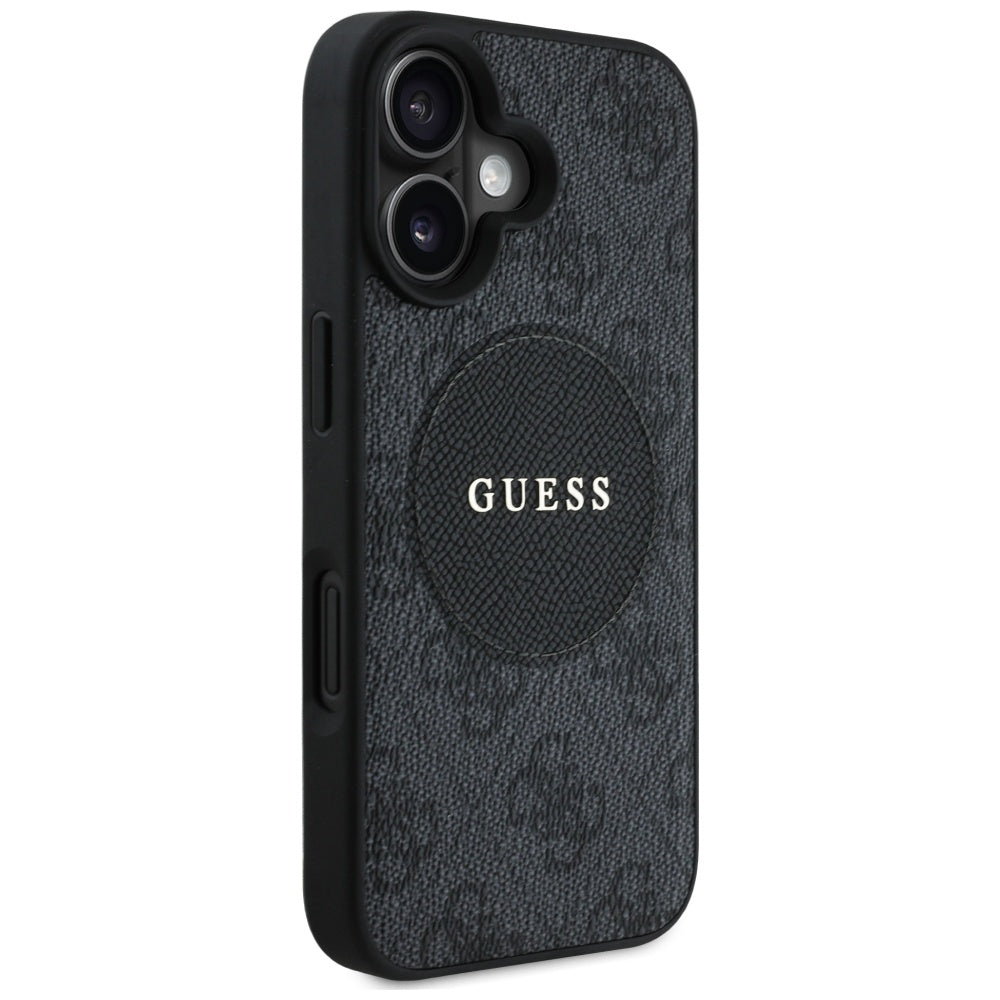 MagSafe Case for Apple iPhone 16, Guess, 4G Circle Classic Logo, Black