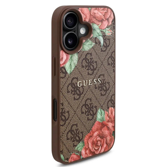 MagSafe tok Apple iPhone 16-hoz, Guess, 4G Flowers Print, Barna
