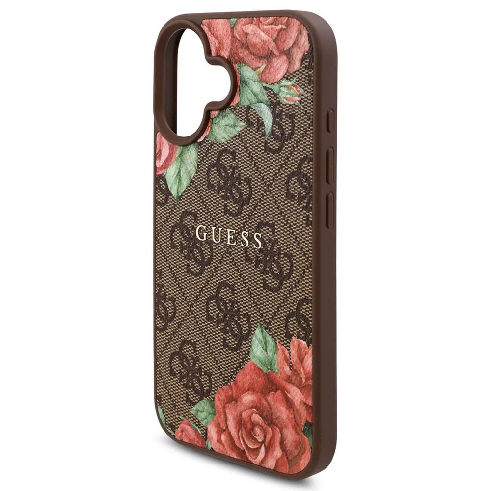 MagSafe tok Apple iPhone 16-hoz, Guess, 4G Flowers Print, Barna