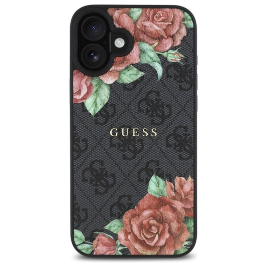 MagSafe tok Apple iPhone 16-hoz, Guess, 4G Flowers Print, Fekete